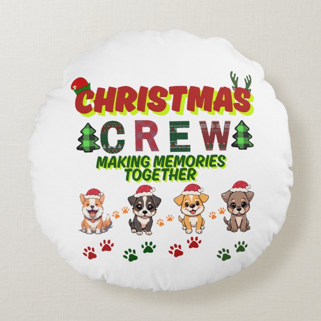 Dog Lover Christmas Family-Christmas crew dogs  Round Cushion (Front)