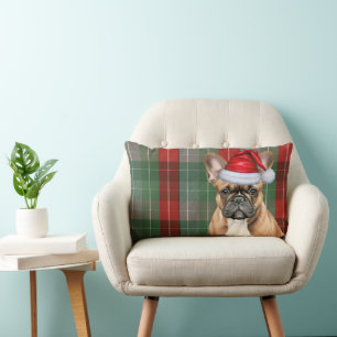 Dog Lover Christmas French Bulldog Holiday Plaid Lumbar Cushion