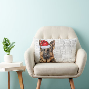 Dog Lover Christmas German Shephed in a Hat Lumbar Cushion