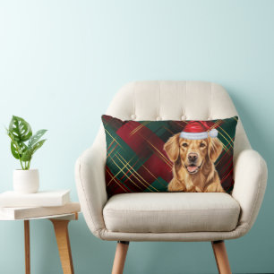 Dog Lover Christmas Golden Retriever Holiday Plaid Lumbar Cushion