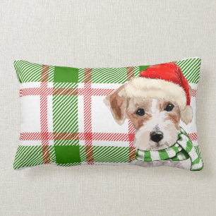 Dog Lover Christmas Jack Russell Terrier Plaid Lumbar Cushion