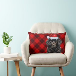 Dog Lover Christmas Newfoundland Holiday Plaid Lumbar Cushion