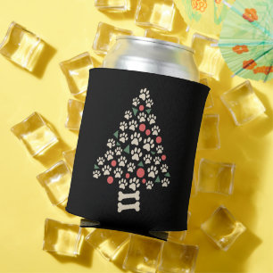 Dog Lover Christmas Paw Tree Paws Holiday Gift Can Cooler