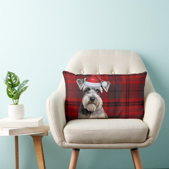 Dog Lover Christmas Schnauzer Holiday Plaid Lumbar Cushion (Chair)