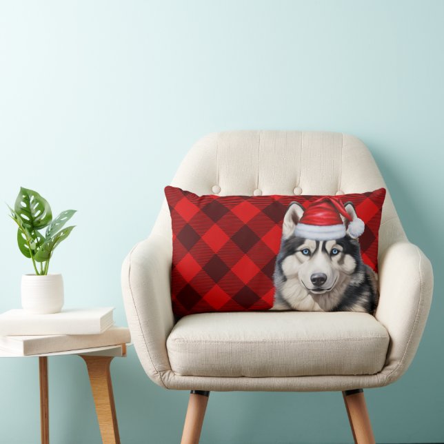 Dog Lover Christmas Siberian Husky Holiday Plaid Lumbar Cushion (Chair)