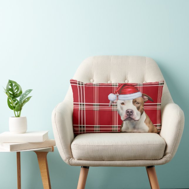 Dog Lover Christmas Staffordshire Holiday Plaid Lumbar Cushion (Chair)