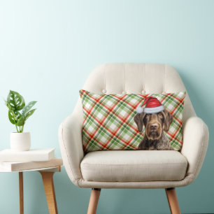 Dog Lover Christmas Wirehair Pointer Holiday Plaid Lumbar Cushion