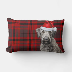 Dog Lover Christmas Wolfhound Red Holiday Plaid Lumbar Cushion