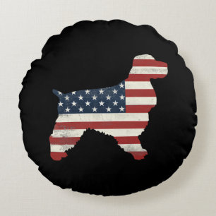 Dog Lover Cocker Spaniel American Flag Vintage Round Cushion