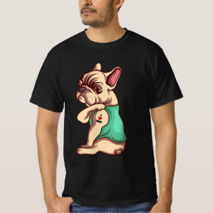 Dog Lover   Cool French Bulldog I Love Mom Tattoo T-Shirt