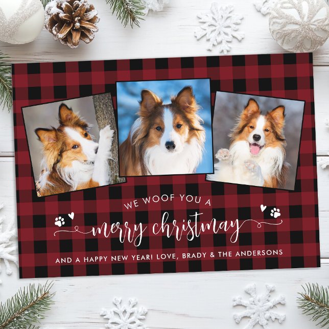 Dog Lover Custom Pet Photo Country Plaid Christmas Holiday Card (Creator Uploaded)