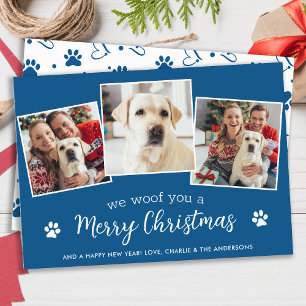 Dog Lover Custom Pet Photos Woof Merry Christmas Holiday Card