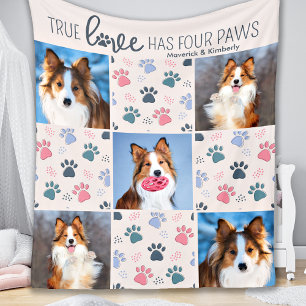 Dog Lover Customised 5 Photo Pastel Paw Print Fleece Blanket