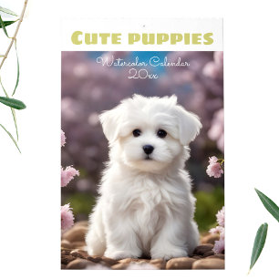 Dog Lover Cute Puppies Watercolor Seasonal Calendar