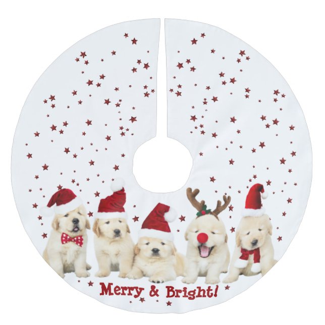 Dog Lover, Cute Pupplies, Christmas Golden Lab, Brushed Polyester Tree Skirt (Front)