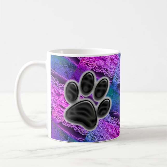 Dog Lover Diagonal Stripes Blue Purple Paw Print Coffee Mug (Left)