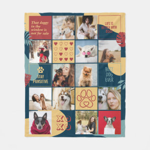 Dog Lover Dog Mom Cute Pet Photo Collage Retro Fleece Blanket