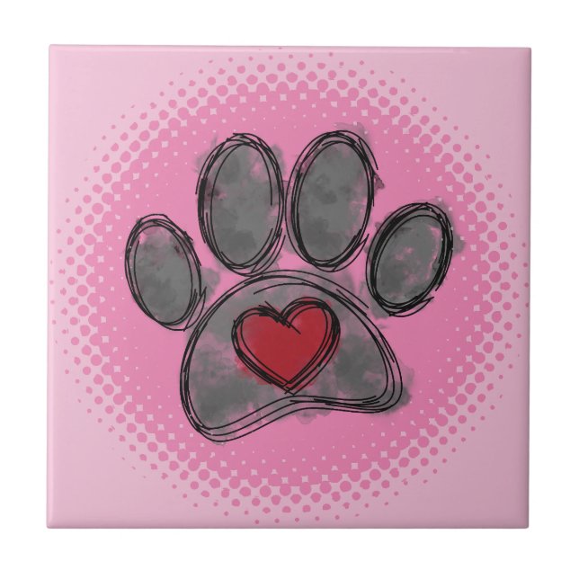 Dog Lover Drawing Watercolor Halftone Print Ceramic Tile (Front)