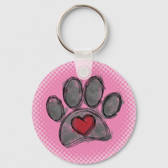 Dog Lover Drawing Watercolor Halftone Print Key Ring (Front)