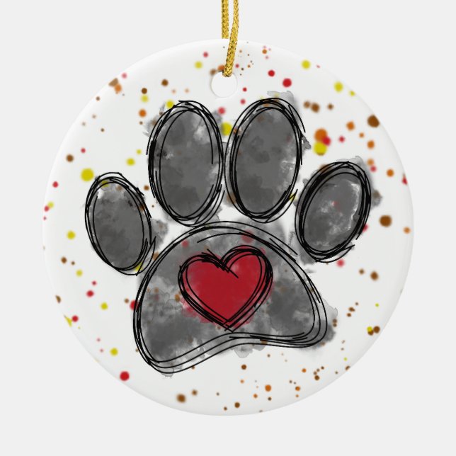 Dog Lover Drawing Watercolor Paint Splatter Ceramic Ornament (Front)