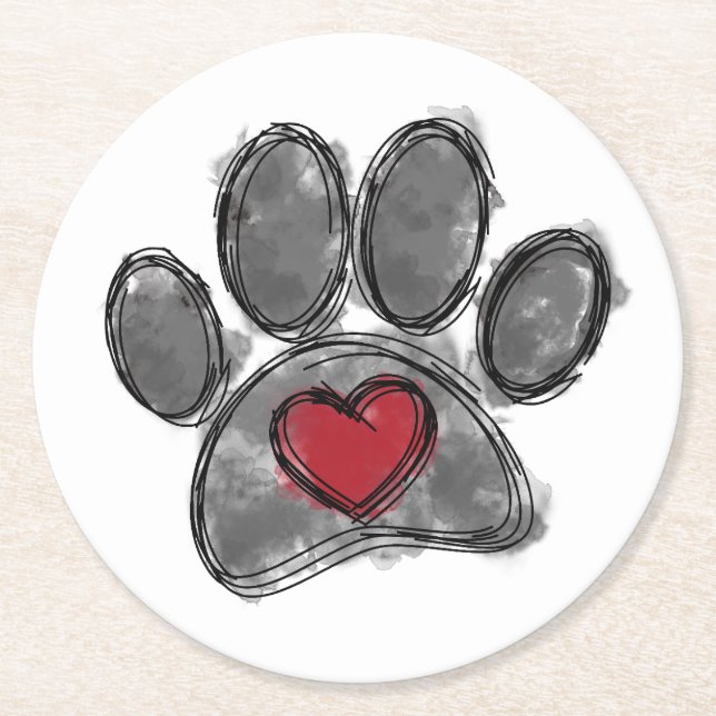 Dog Lover Drawing Watercolor Round Paper Coaster (Front)