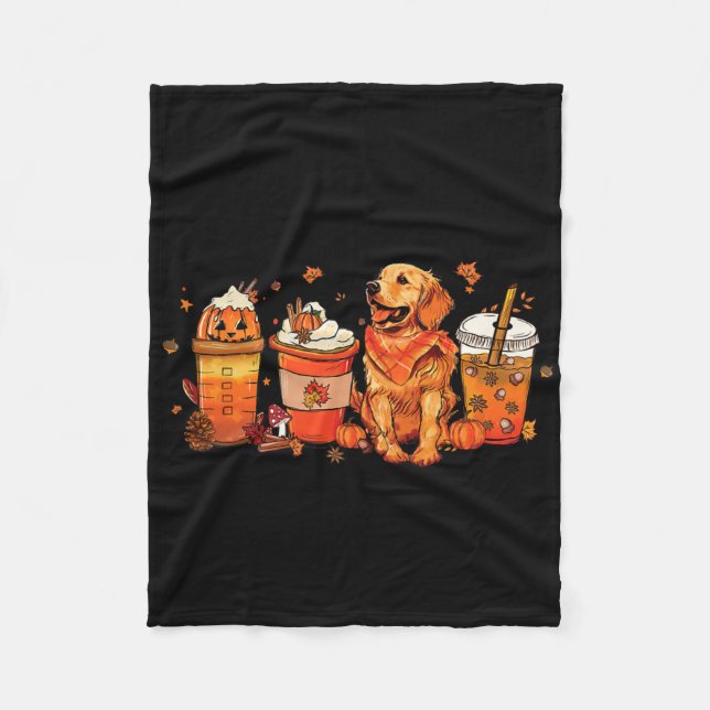 Dog Lover Fall Coffee Pumpkin Spice Latte Iced Aut Fleece Blanket (Front)