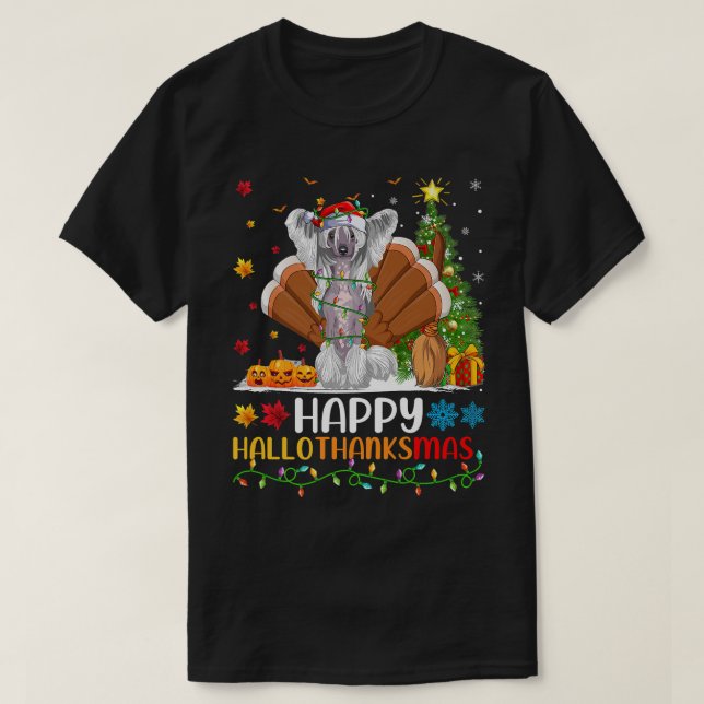 Dog Lover Funny Happy Chinese Crested Dog HelloTha T-Shirt (Design Front)