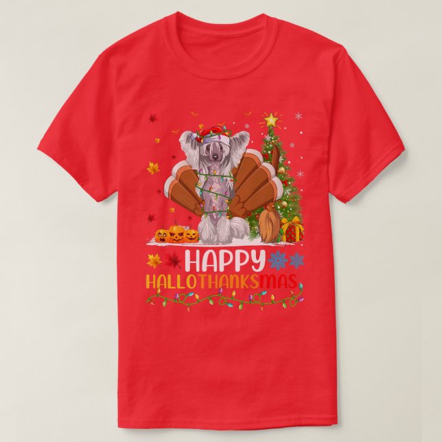 Dog Lover Funny Happy Chinese Crested Dog HelloTha T-Shirt (Design Front)