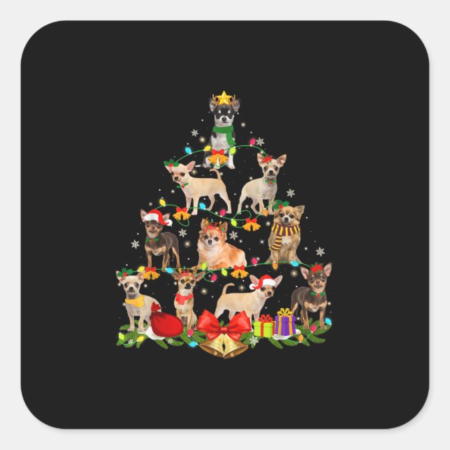 Dog Lover Gifts Chihuahua Tree Christmas Light Square Sticker (Front)