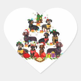 Dog Lover Gifts Dachshund Tree Christmas Light Heart Sticker
