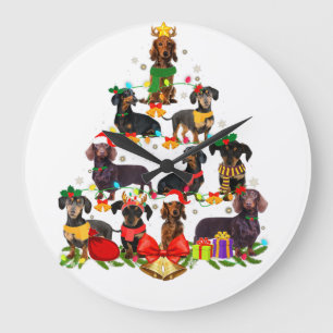 Dog Lover Gifts Dachshund Tree Christmas Light Large Clock
