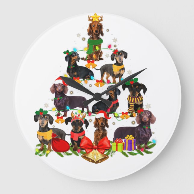Dog Lover Gifts Dachshund Tree Christmas Light Large Clock (Front)