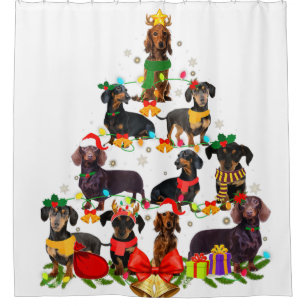 Dog Lover Gifts Dachshund Tree Christmas Light Shower Curtain