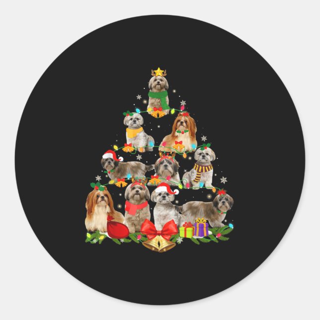 dog lover gifts shih tzu tree christmas light classic round sticker (Front)