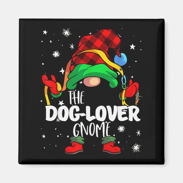 Dog Lover Gnome Red Buffalo Plaid Matching Family  Magnet (Front)
