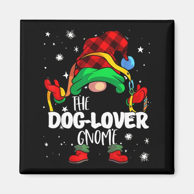 Dog Lover Gnome Red Buffalo Plaid Matching Family  Magnet (Front)