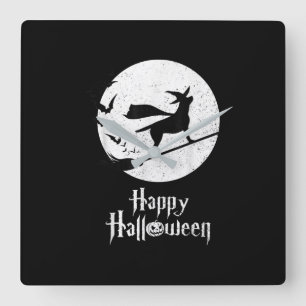 Dog Lover Happy Halloween Lab Witch Riding Broom Square Wall Clock
