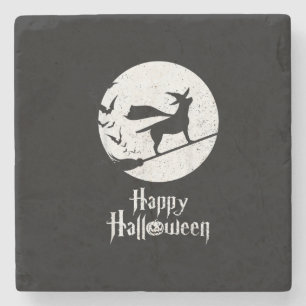 Dog Lover Happy Halloween Lab Witch Riding Broom Stone Coaster