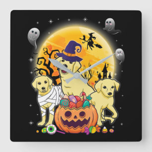Dog Lover   Happy Halloween Labrador Dog Mummy Square Wall Clock