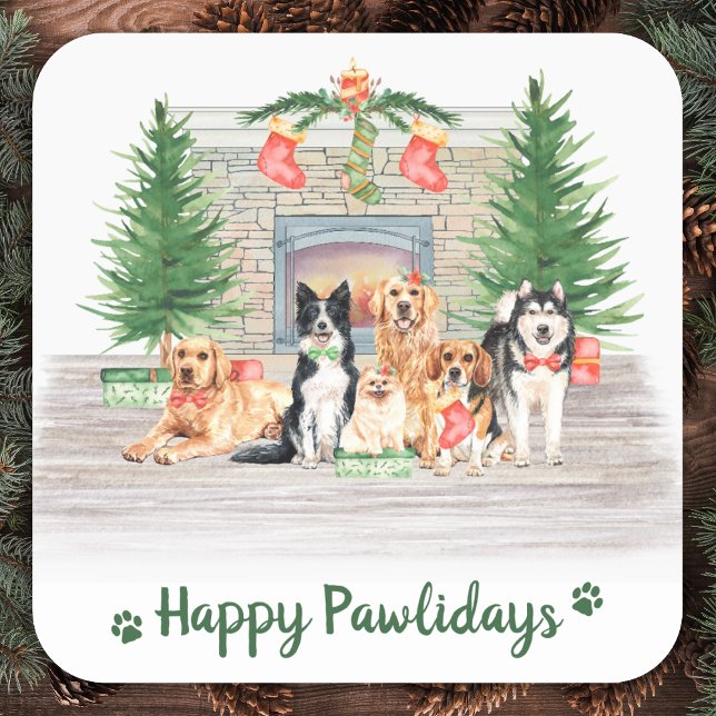 Dog Lover Happy Pawlidays Christmas Square Sticker (Creator Uploaded)