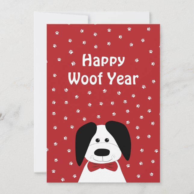 Dog Lover 'Happy Woof Year' Christmas Holiday Card (Front)