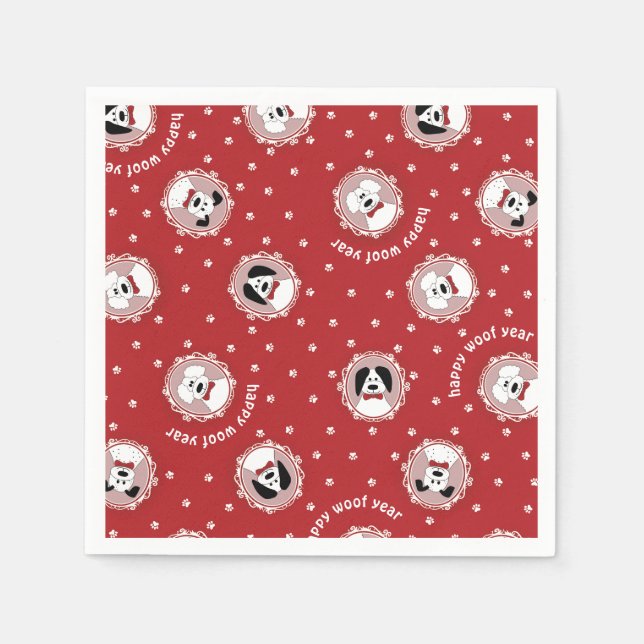 Dog Lover 'Happy Woof Year' Christmas  Napkin (Front)
