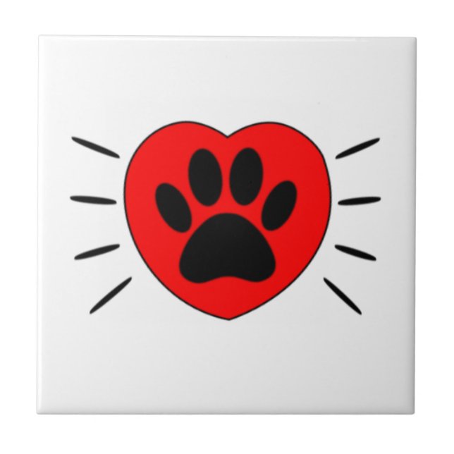 Dog Lover Heart And Paw Print Ceramic Tile (Front)