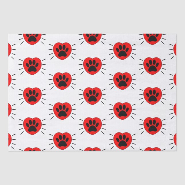 Dog Lover Heart And Paw Print Tissue Paper (Front)