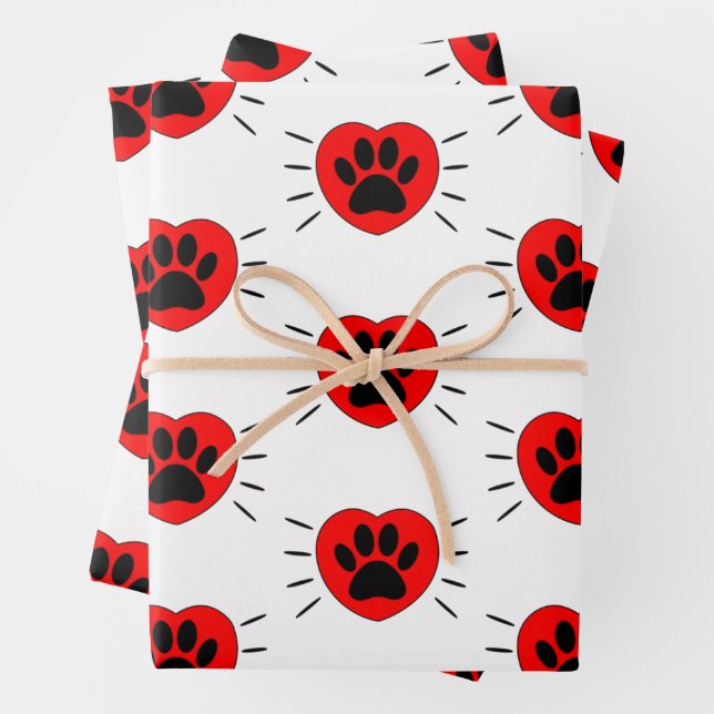 Dog Lover Heart And Paw Print Wrapping Paper Sheet (In situ)