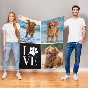 Dog Lover Heart Love Photo Collage Pet Fleece Blanket