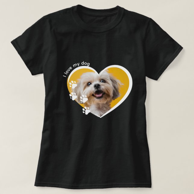 Dog Lover Heart Photo Paw Print Design T-Shirt (Design Front)