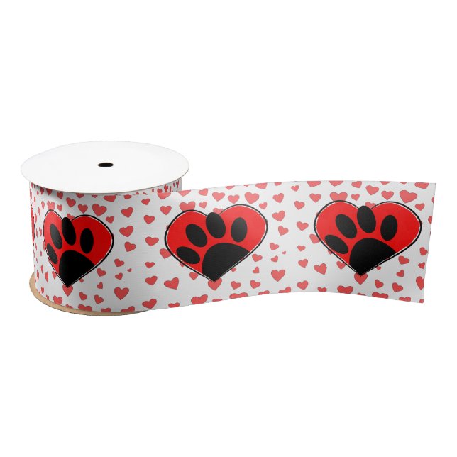 Dog Lover Hearts All Over Satin Ribbon (Spool)