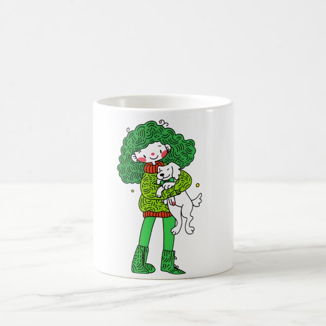 Dog Lover Hug Mug – Cute Girl and Puppy Coffee Cup (Center)