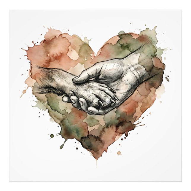 Dog Lover Human Animal Bond Watercolor Heart Photo Print (Front)